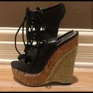 Black Bebe Cork Wedges